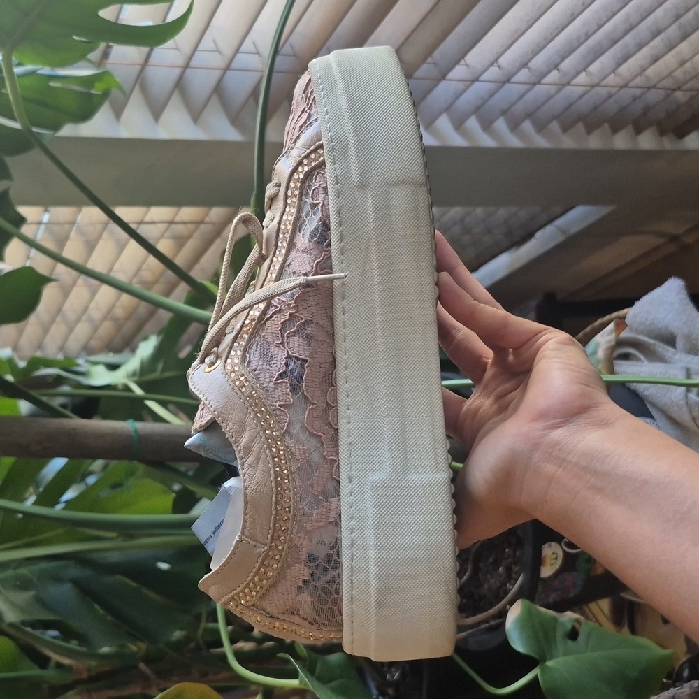 Baldinini Blush Pink Lace Platform Sneakers - Picture 4 of 11